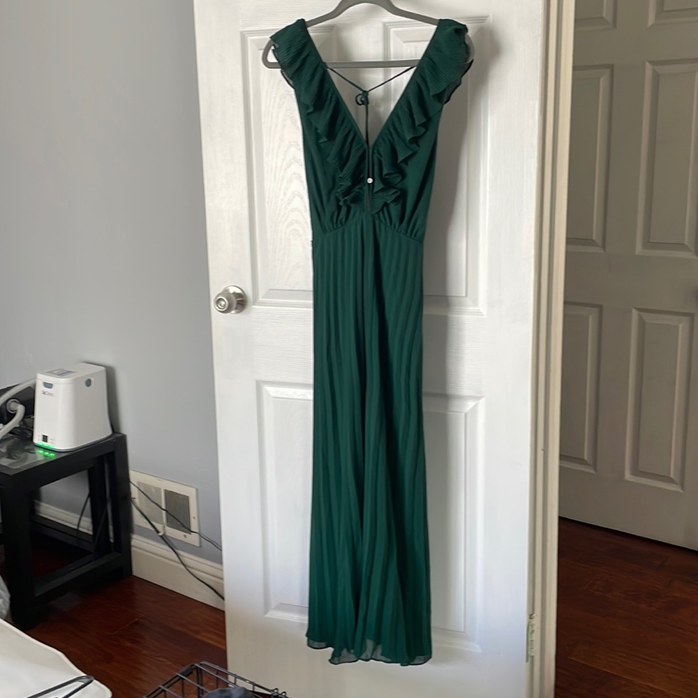 NWT! If By Sea Emerald Green Ruffle Plunge Pleated Dress